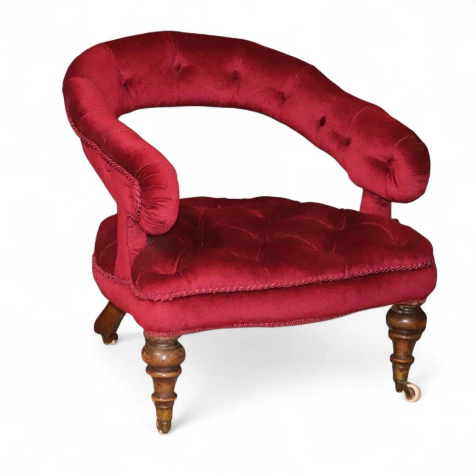 Victorian Deep-Buttoned Velvet Low Chair with Cope & Collinson Castors c.1880