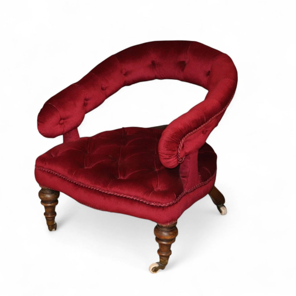 Victorian Deep-Buttoned Velvet Low Chair with Cope & Collinson Castors c.1880