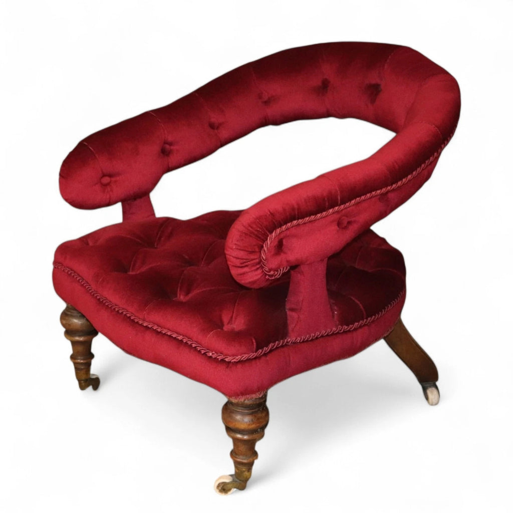 Victorian Deep-Buttoned Velvet Low Chair with Cope & Collinson Castors c.1880