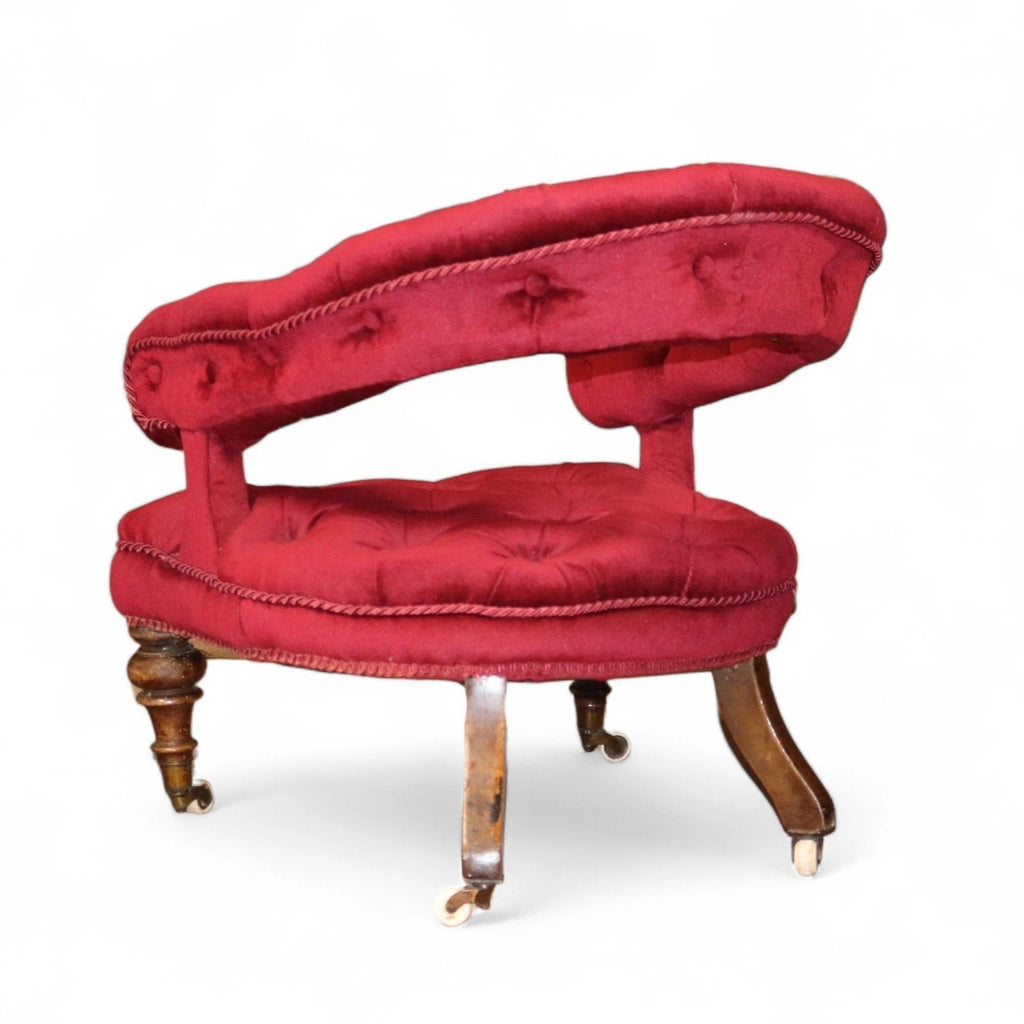Victorian Deep-Buttoned Velvet Low Chair with Cope & Collinson Castors c.1880