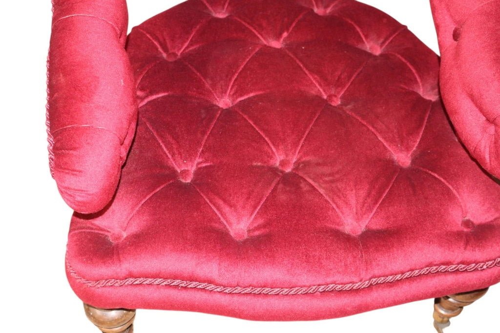 Victorian Deep-Buttoned Velvet Low Chair with Cope & Collinson Castors c.1880
