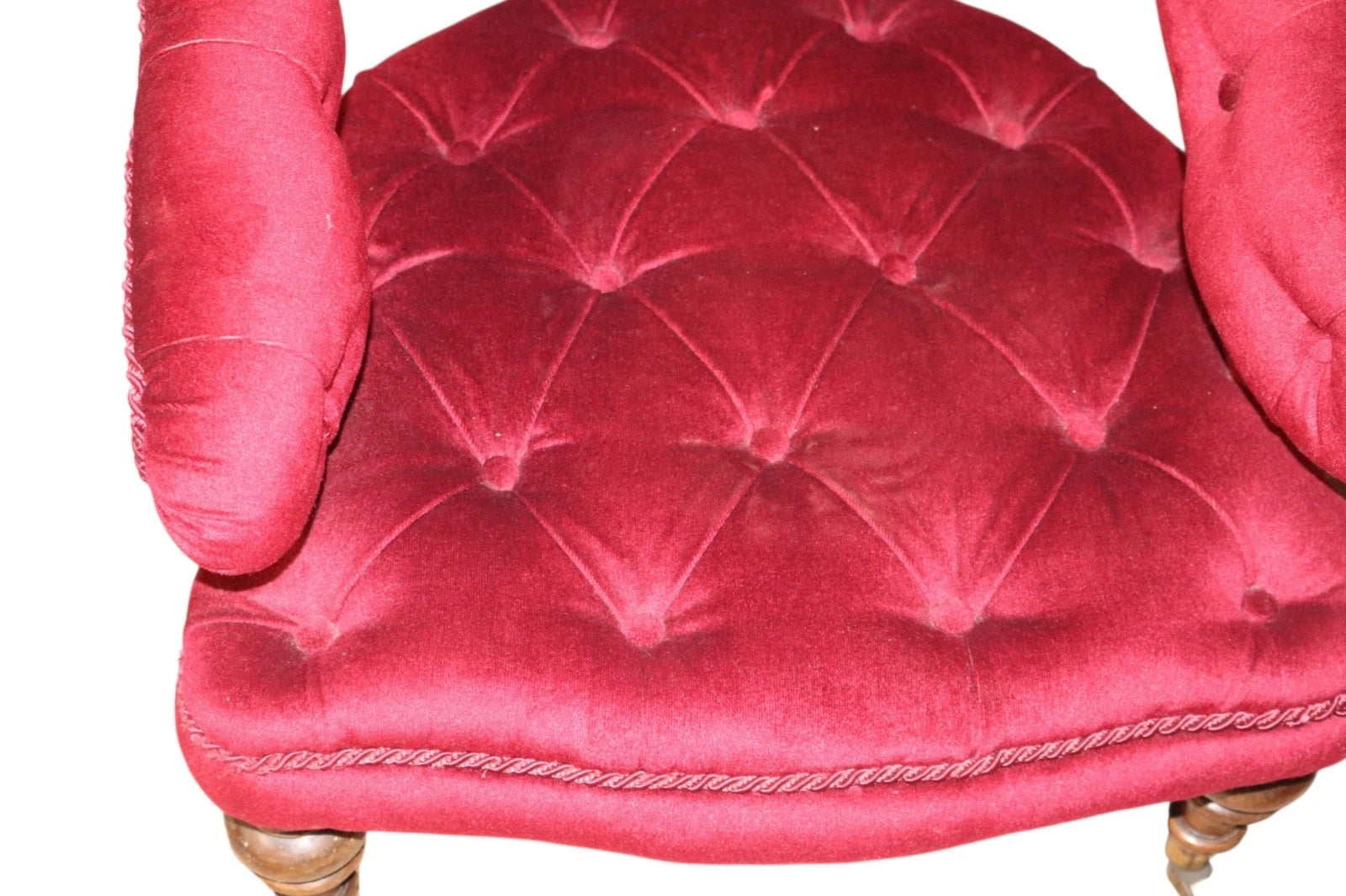 Victorian Deep-Buttoned Velvet Low Chair with Cope & Collinson Castors c.1880