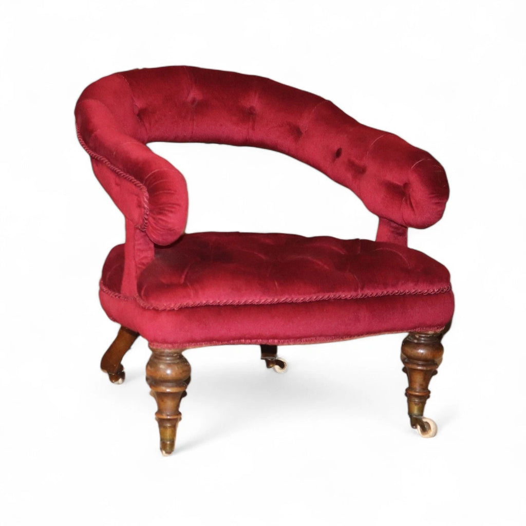 Victorian Deep-Buttoned Velvet Low Chair with Cope & Collinson Castors c.1880