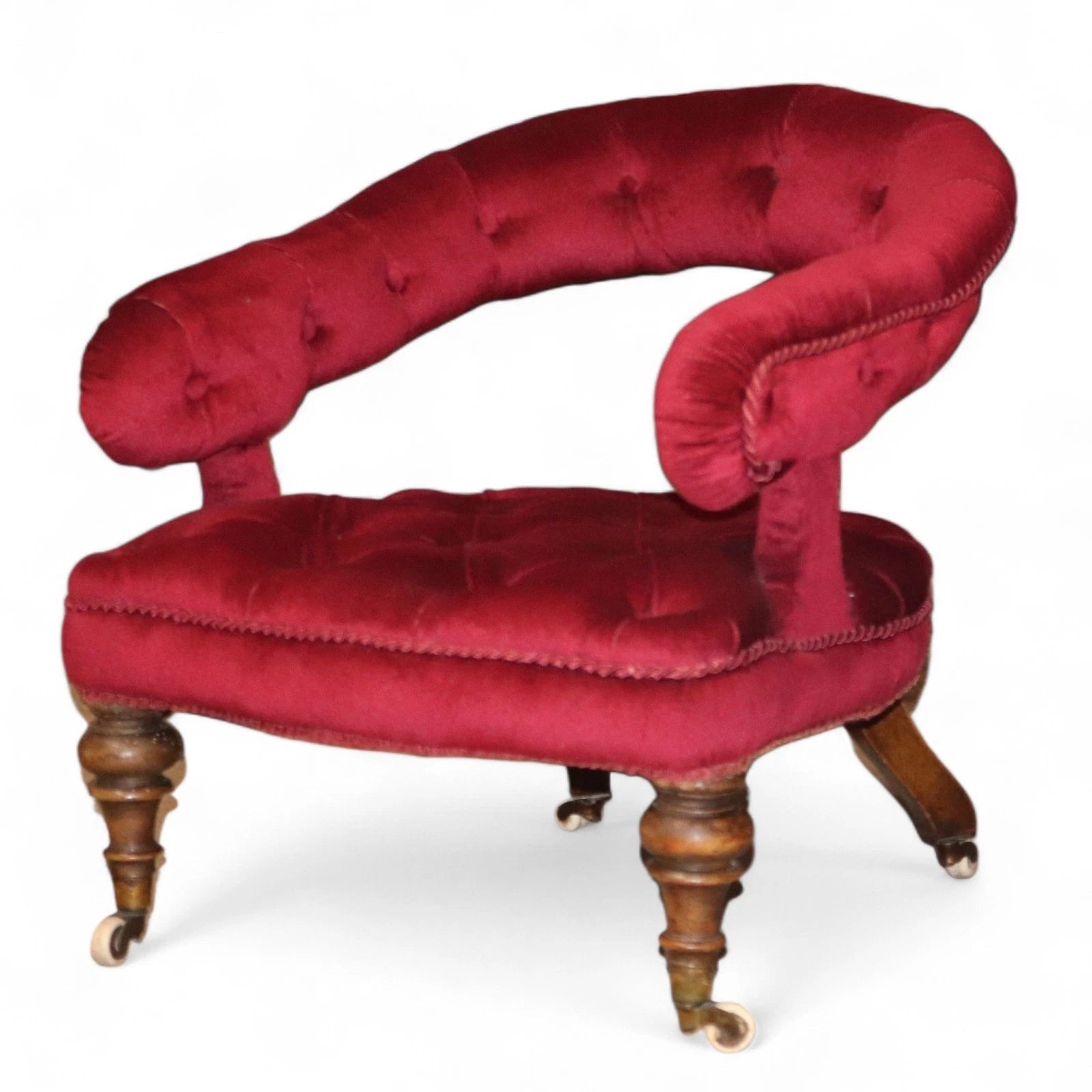 Victorian Deep-Buttoned Velvet Low Chair with Cope & Collinson Castors c.1880