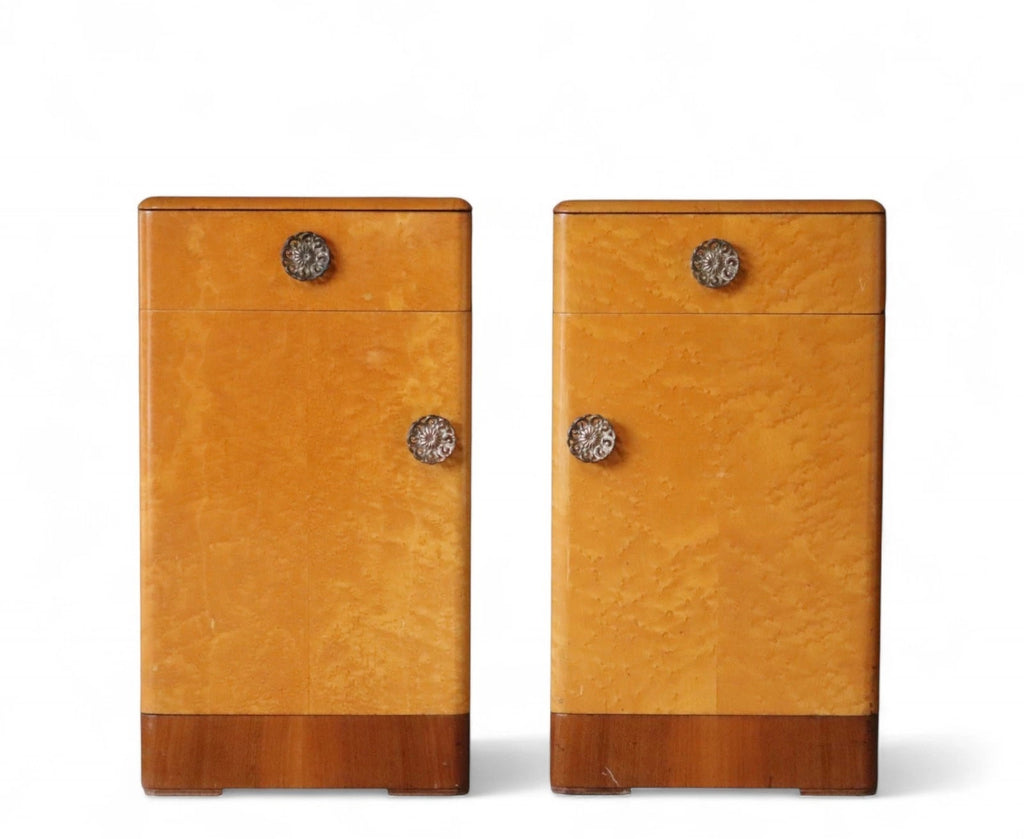 Pair Of Art Deco 1930s Birdseye Maple Bedside Cabinets - Vintage Nightstands