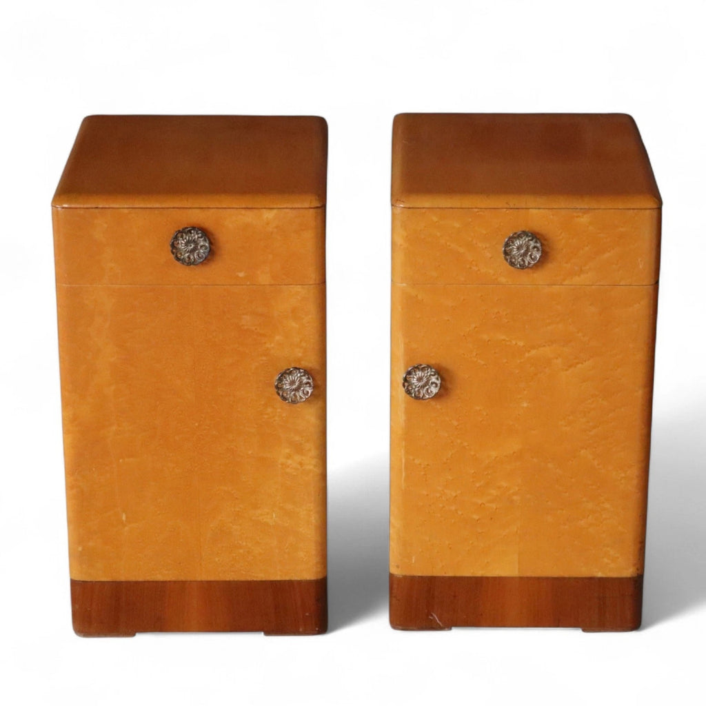 Pair Of Art Deco 1930s Birdseye Maple Bedside Cabinets - Vintage Nightstands
