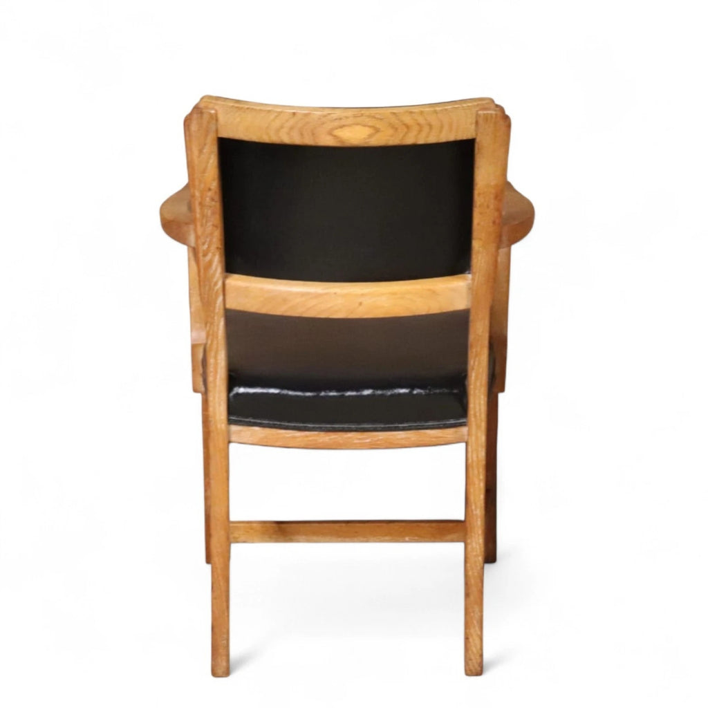 Art Deco Oak Desk Chair Heal’s Style 1930s Library Armchair Black Vinyl Office