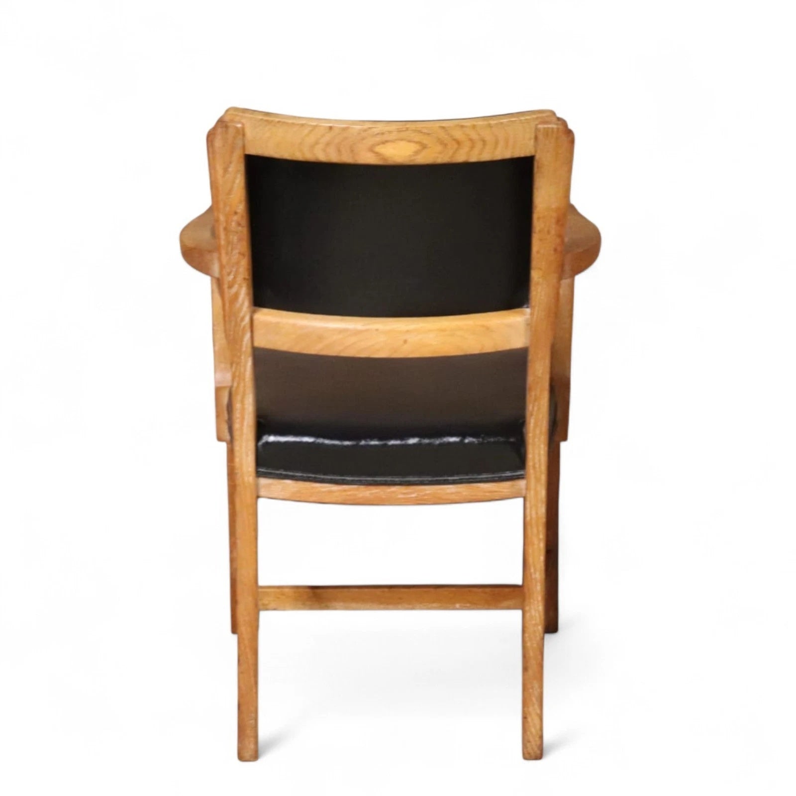 Art Deco Oak Desk Chair Heal’s Style 1930s Library Armchair Black Vinyl Office