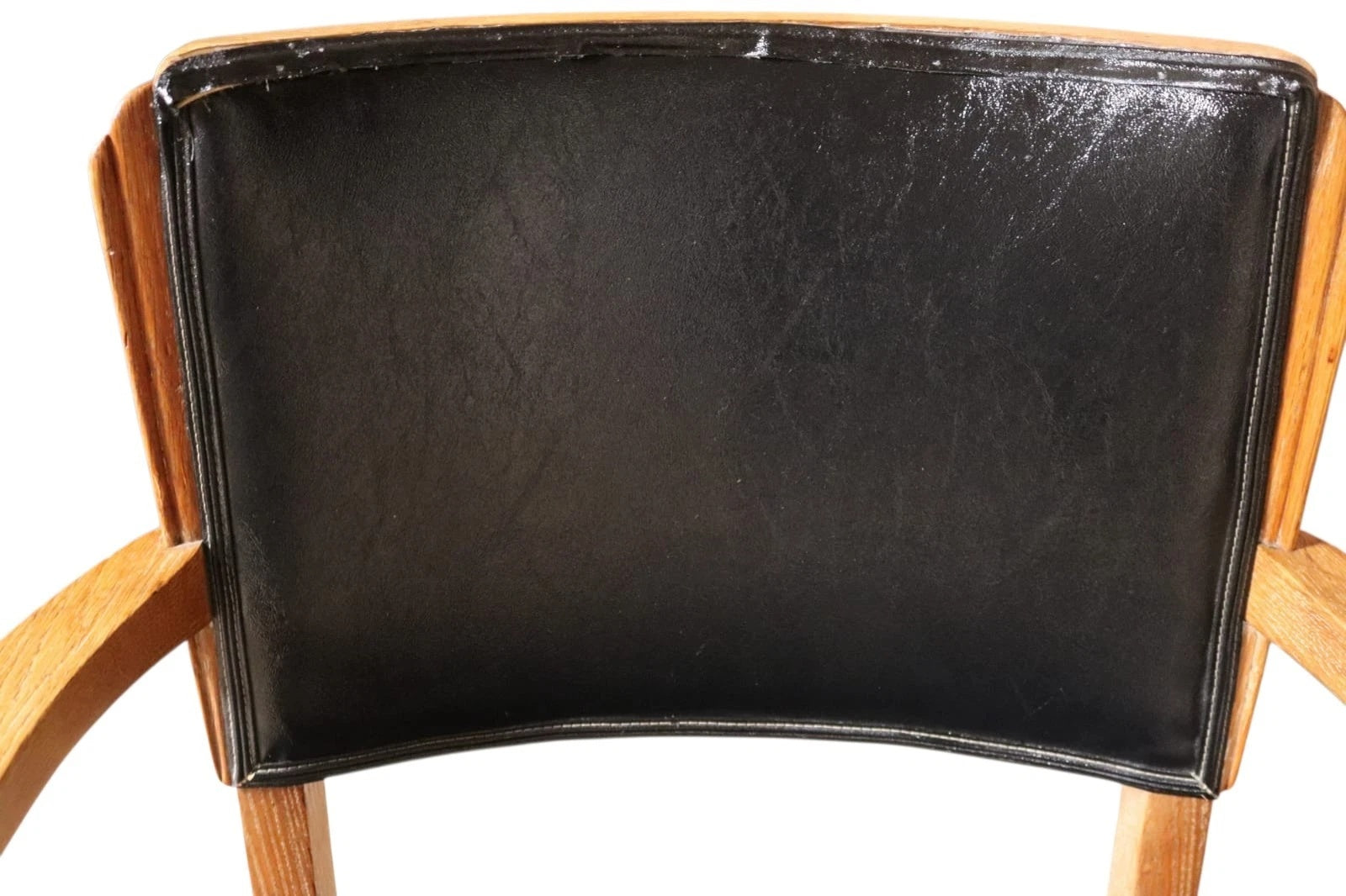 Art Deco Oak Desk Chair Heal’s Style 1930s Library Armchair Black Vinyl Office