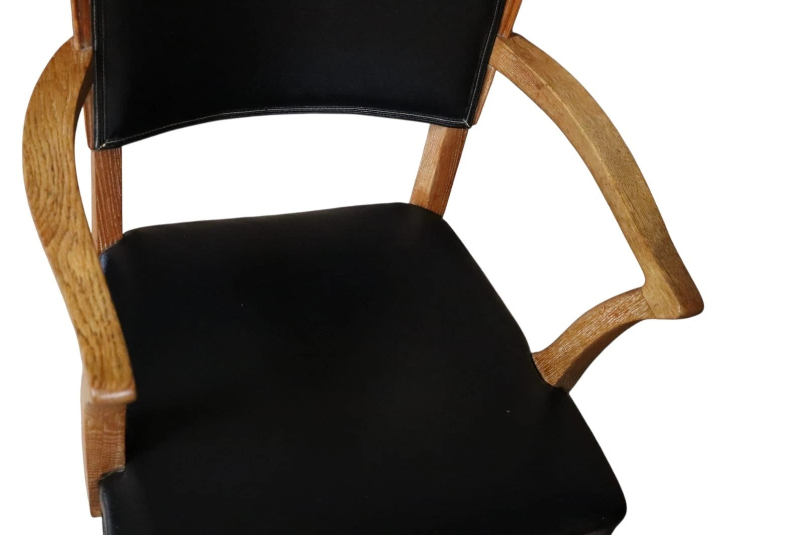 Art Deco Oak Desk Chair Heal’s Style 1930s Library Armchair Black Vinyl Office