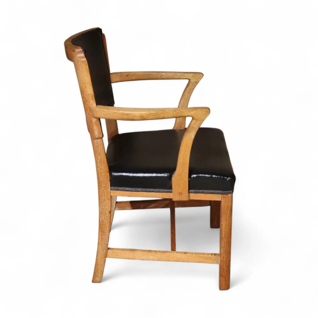 Art Deco Oak Desk Chair Heal’s Style 1930s Library Armchair Black Vinyl Office