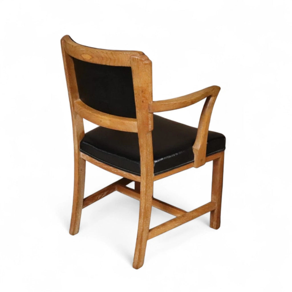 Art Deco Oak Desk Chair Heal’s Style 1930s Library Armchair Black Vinyl Office