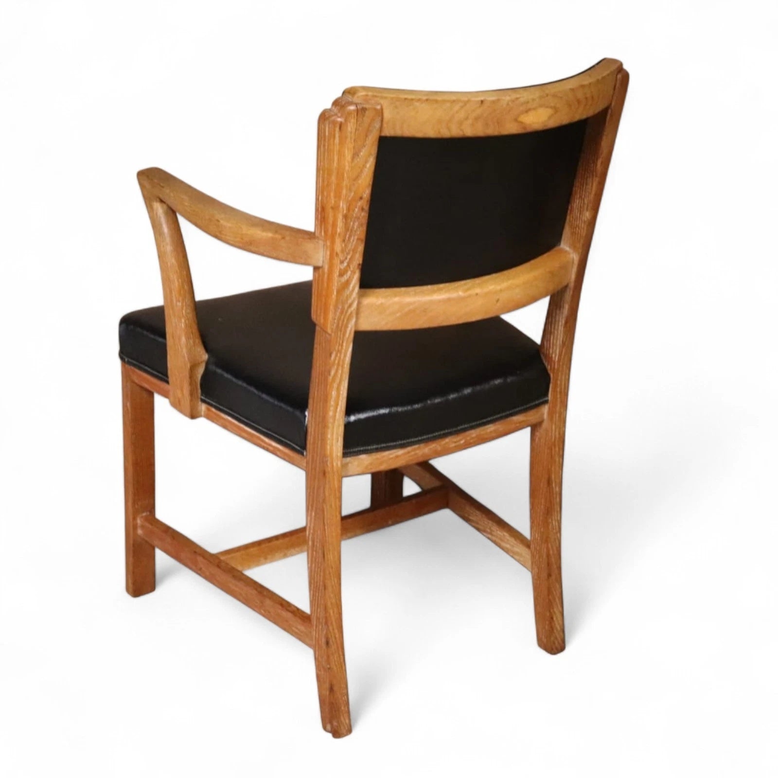 Art Deco Oak Desk Chair Heal’s Style 1930s Library Armchair Black Vinyl Office