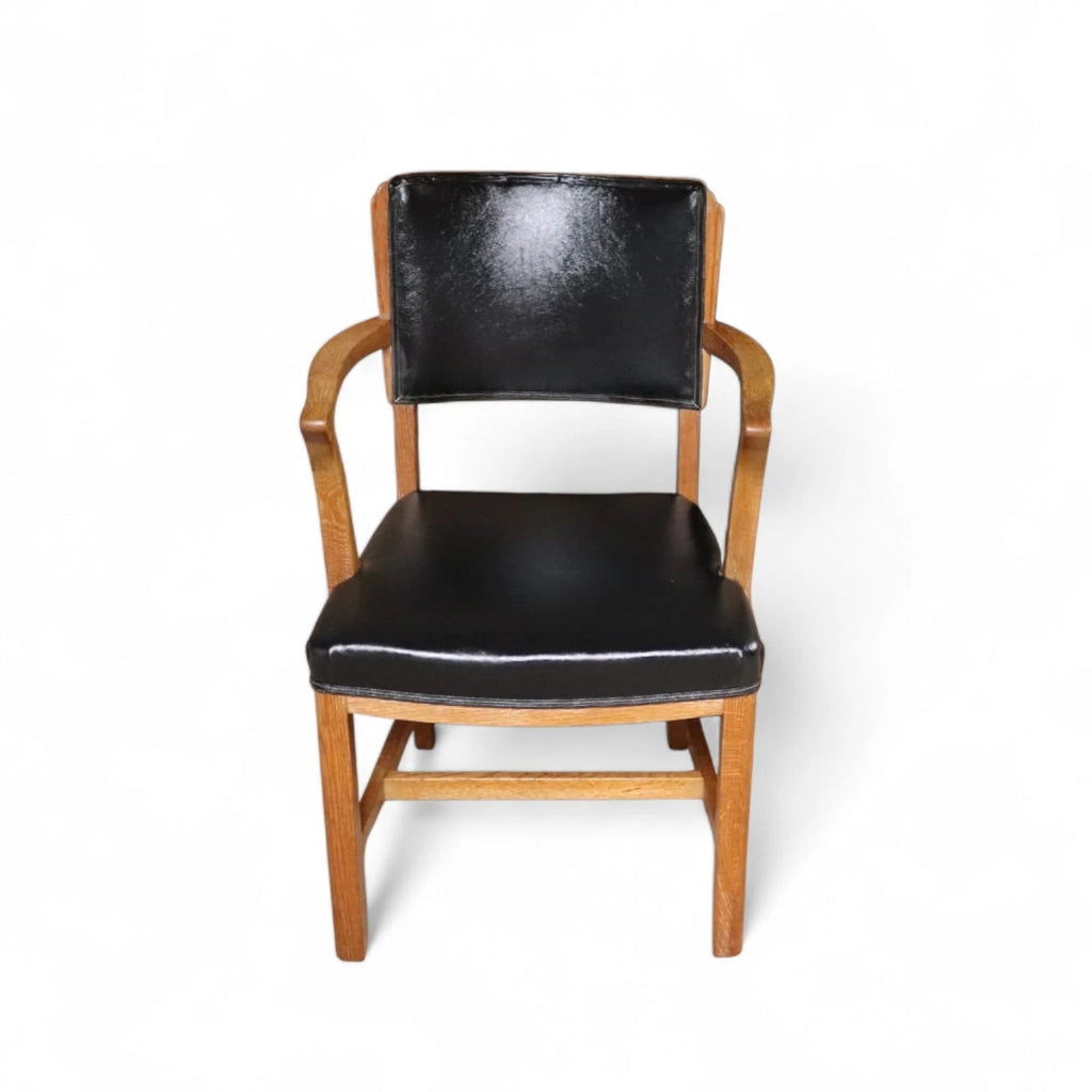Art Deco Oak Desk Chair Heal’s Style 1930s Library Armchair Black Vinyl Office