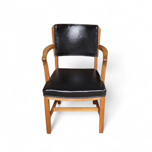 Art Deco Oak Desk Chair Heal’s Style 1930s Library Armchair Black Vinyl Office