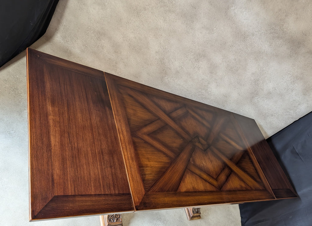 Vintage French Breton Carved Oak Draw Leaf Extending Dining Table  Figural Legs