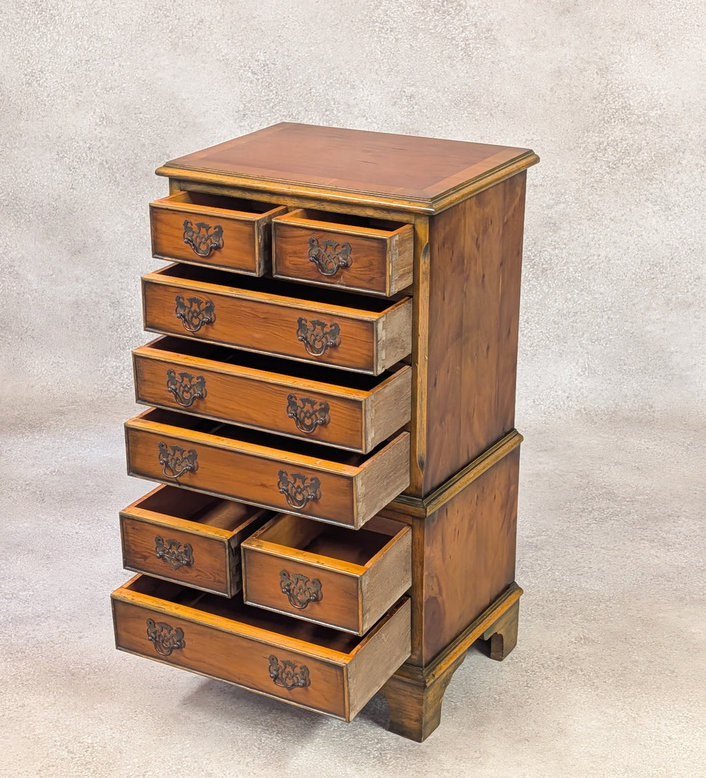 Vintage Georgian Style Yew Wood Miniature Chest on Chest Tallboy - Reproduction