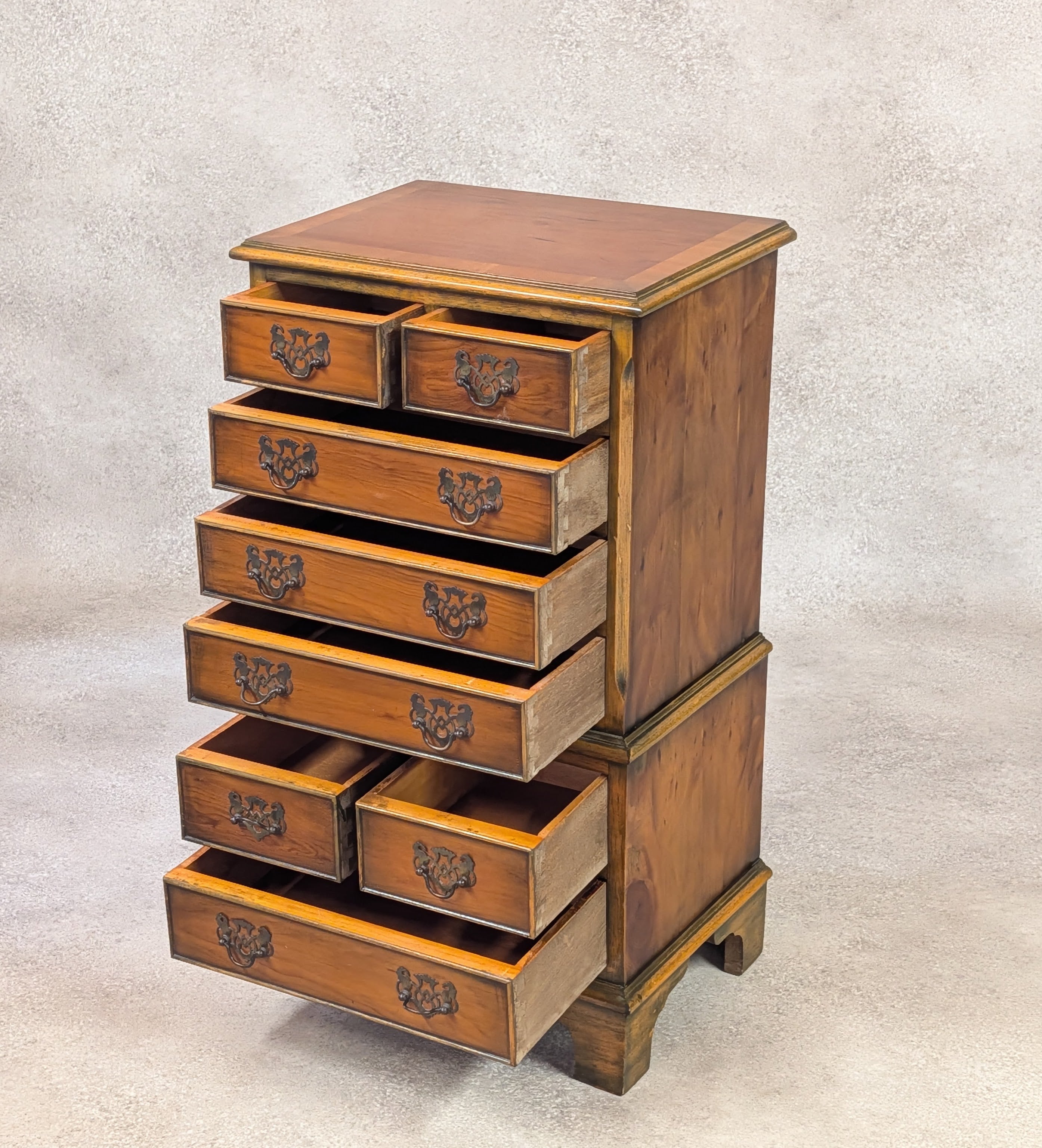 Vintage Georgian Style Yew Wood Miniature Chest on Chest Tallboy - Reproduction