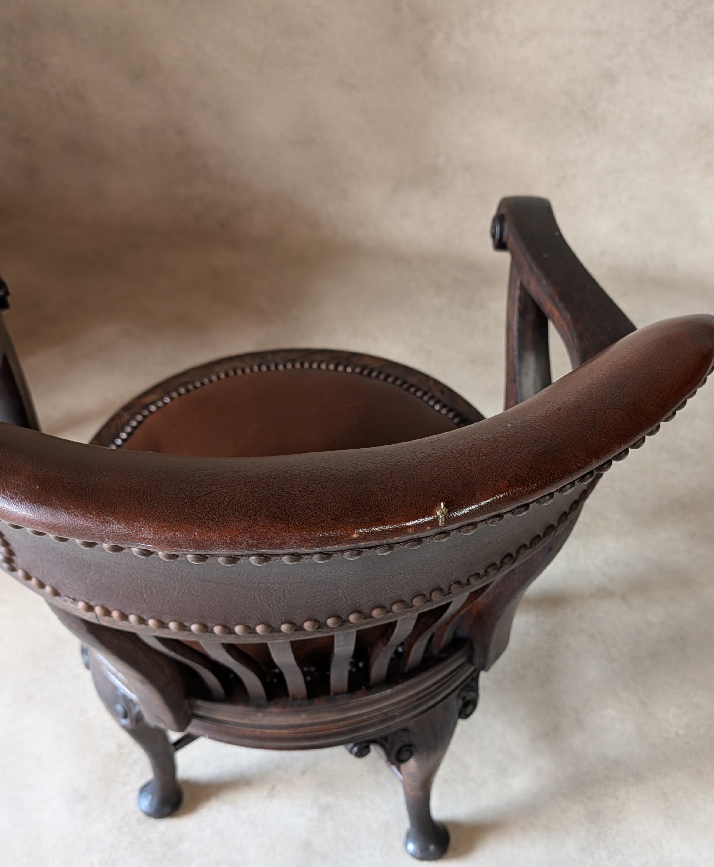 Antique Oak Captains Chair Edwardian Swivel Office Desk Chair