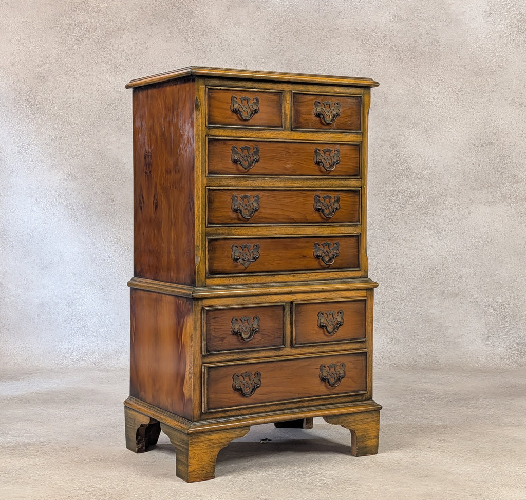 Vintage Georgian Style Yew Wood Miniature Chest on Chest Tallboy - Reproduction