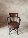 Antique Oak Captains Chair Edwardian Swivel Office Desk Chair