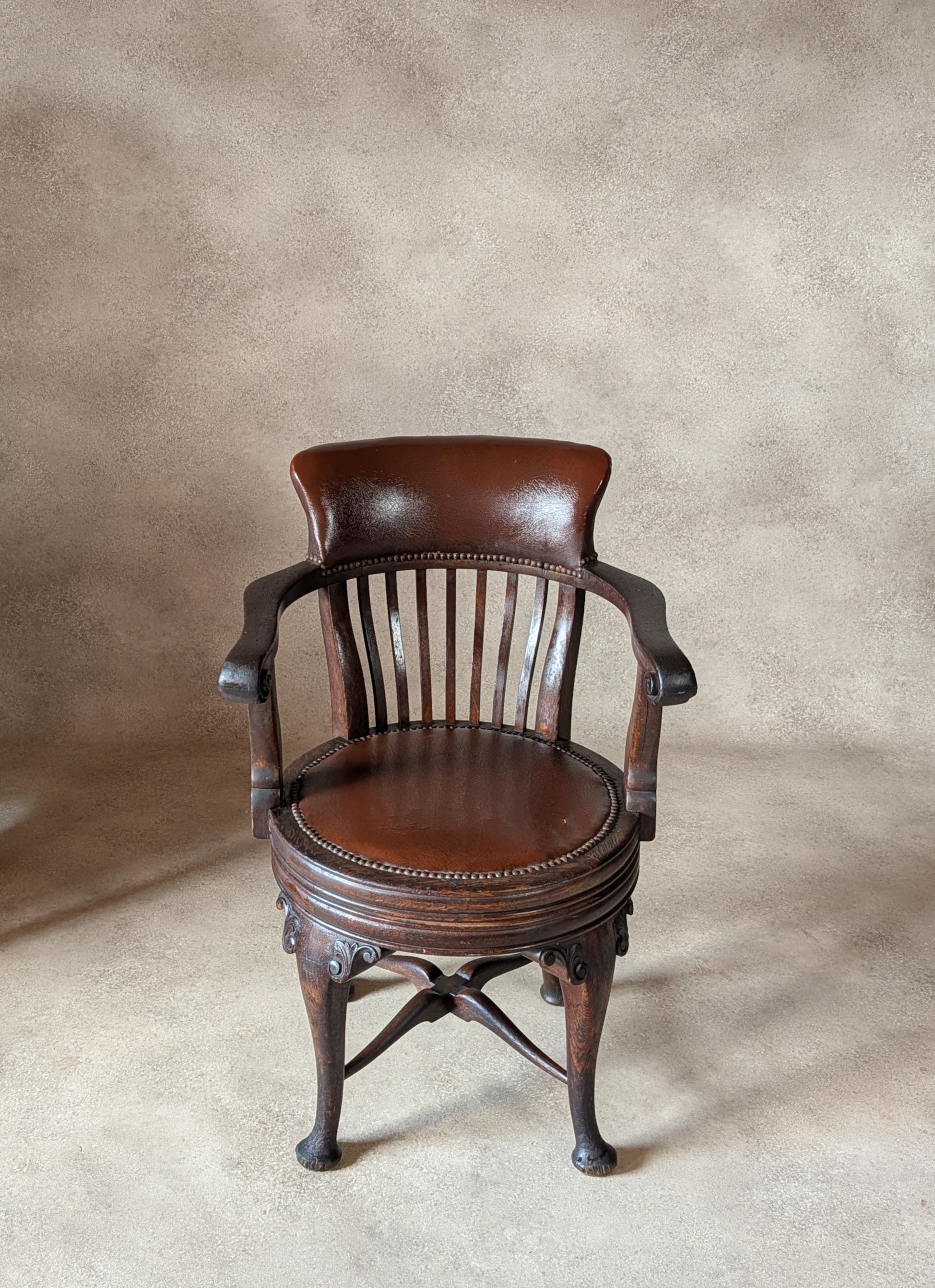 Antique Oak Captains Chair Edwardian Swivel Office Desk Chair