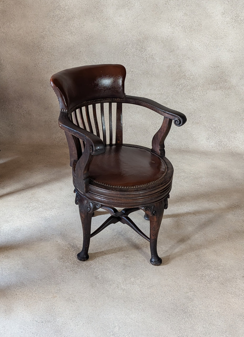 Antique Oak Captains Chair Edwardian Swivel Office Desk Chair