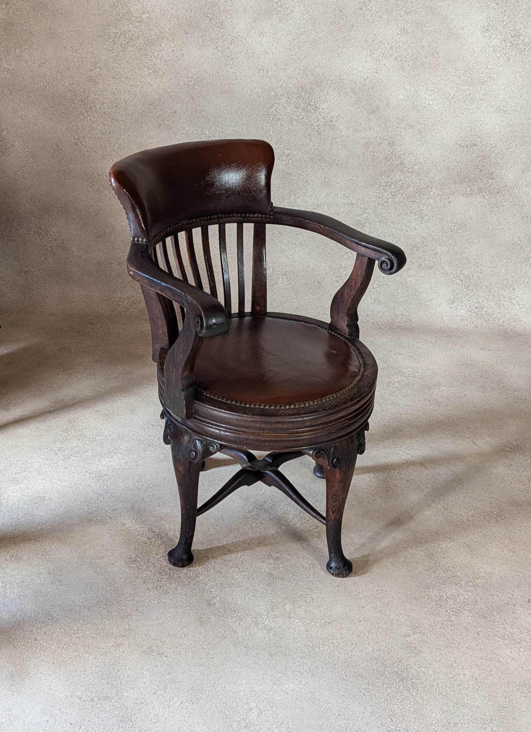 Antique Oak Captains Chair Edwardian Swivel Office Desk Chair