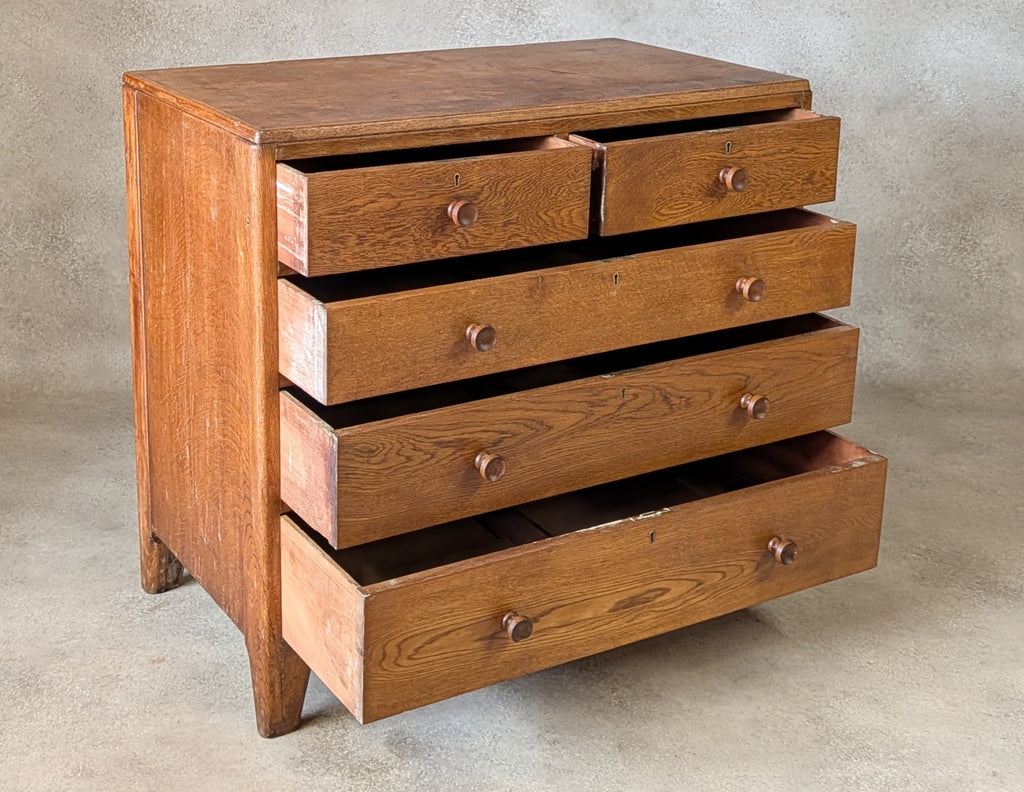 Mid Century Oak Rustic Chest Of Drawers Vintage C.1950