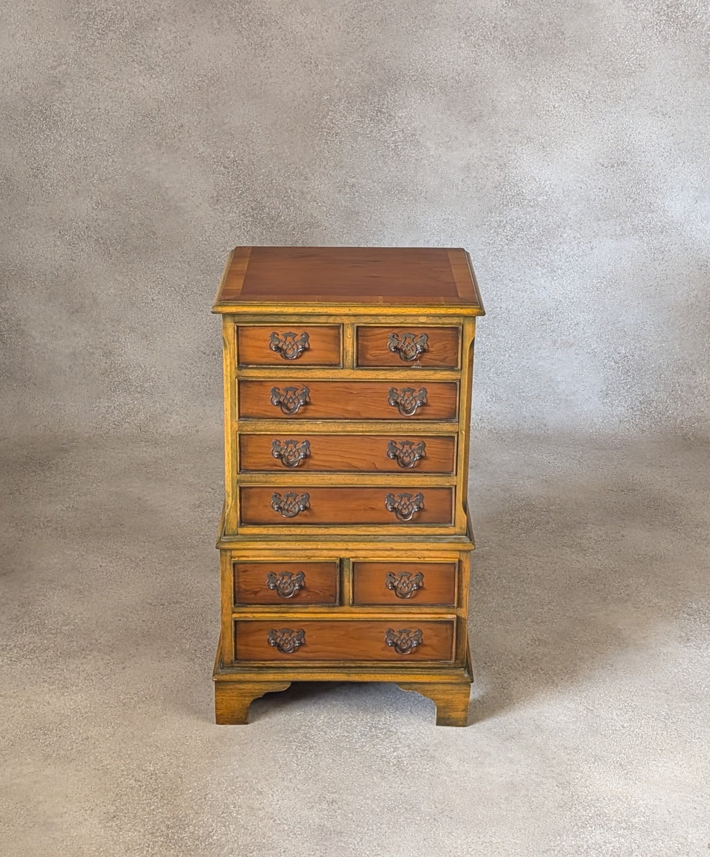 Vintage Georgian Style Yew Wood Miniature Chest on Chest Tallboy - Reproduction