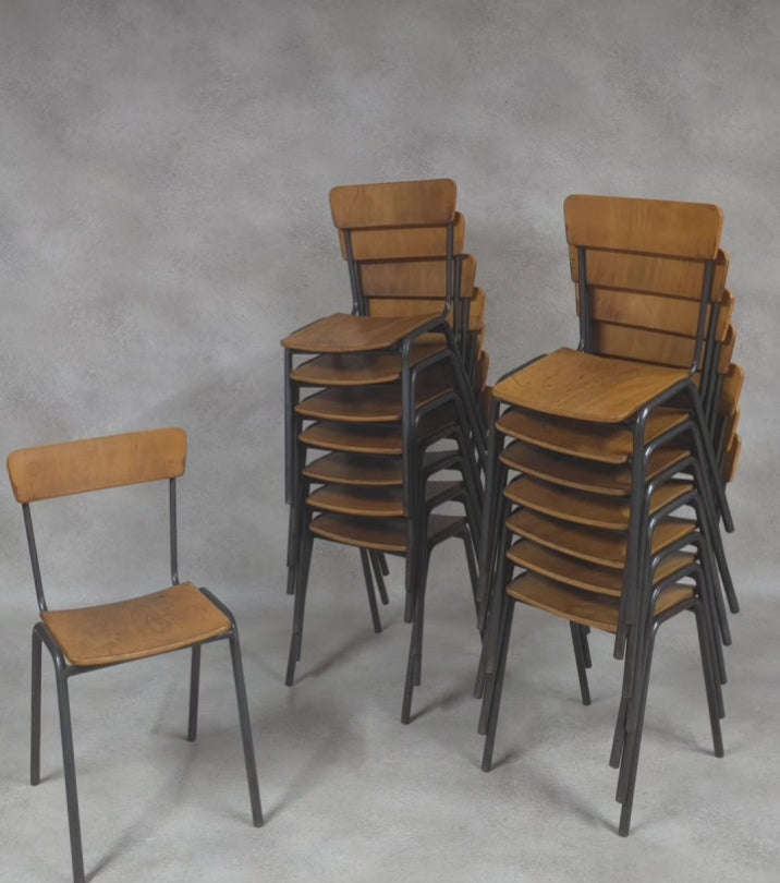 Vintage Industrial Stacking Chairs - Steel Style Furniture - Plywood & Steel