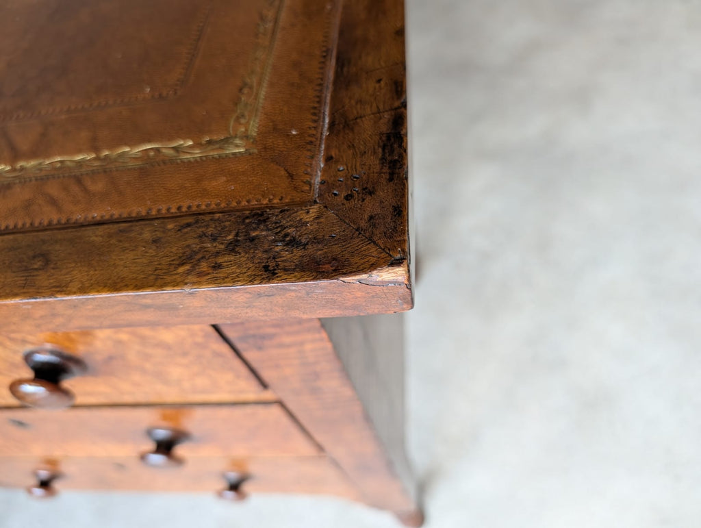 Antique Victorian Burr Walnut & Fiddleback Kneehole Desk With Bobbin Legs c.1890