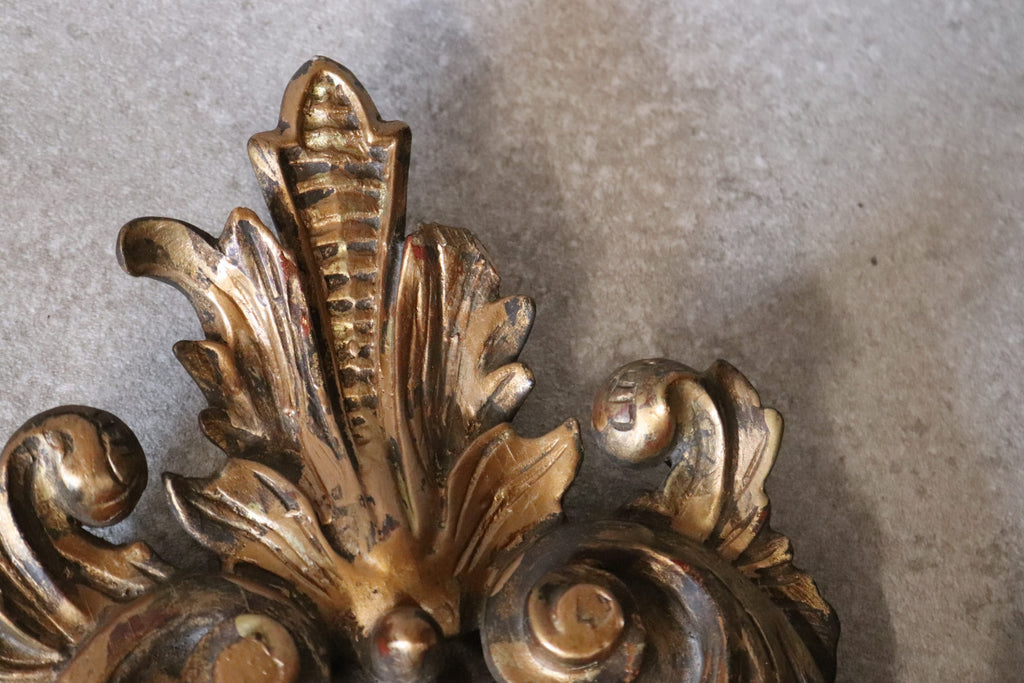 Pair Vintage Rococo Style Ornate Gilt Wall Sconce Mirrors Carved Wood Girandole