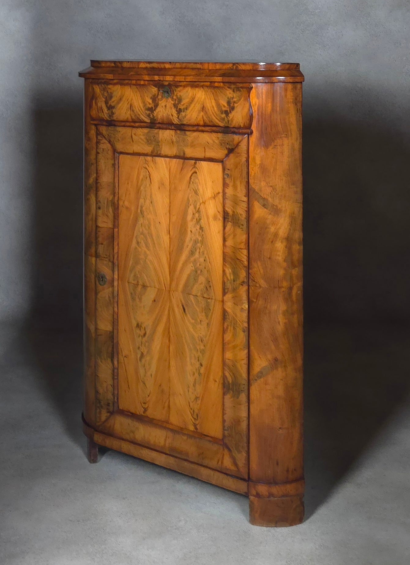 Antique Biedermeier Burr Walnut Corner Cabinet French Encoignure Cupboard C.1830