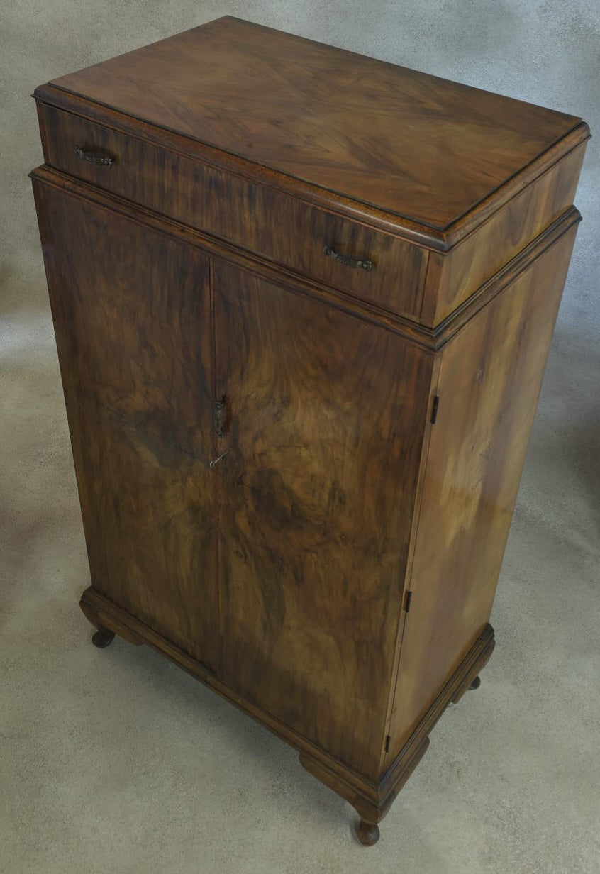 Vintage Art Deco Burr Walnut Compactum Tallboy 1930s Linen Cabinet