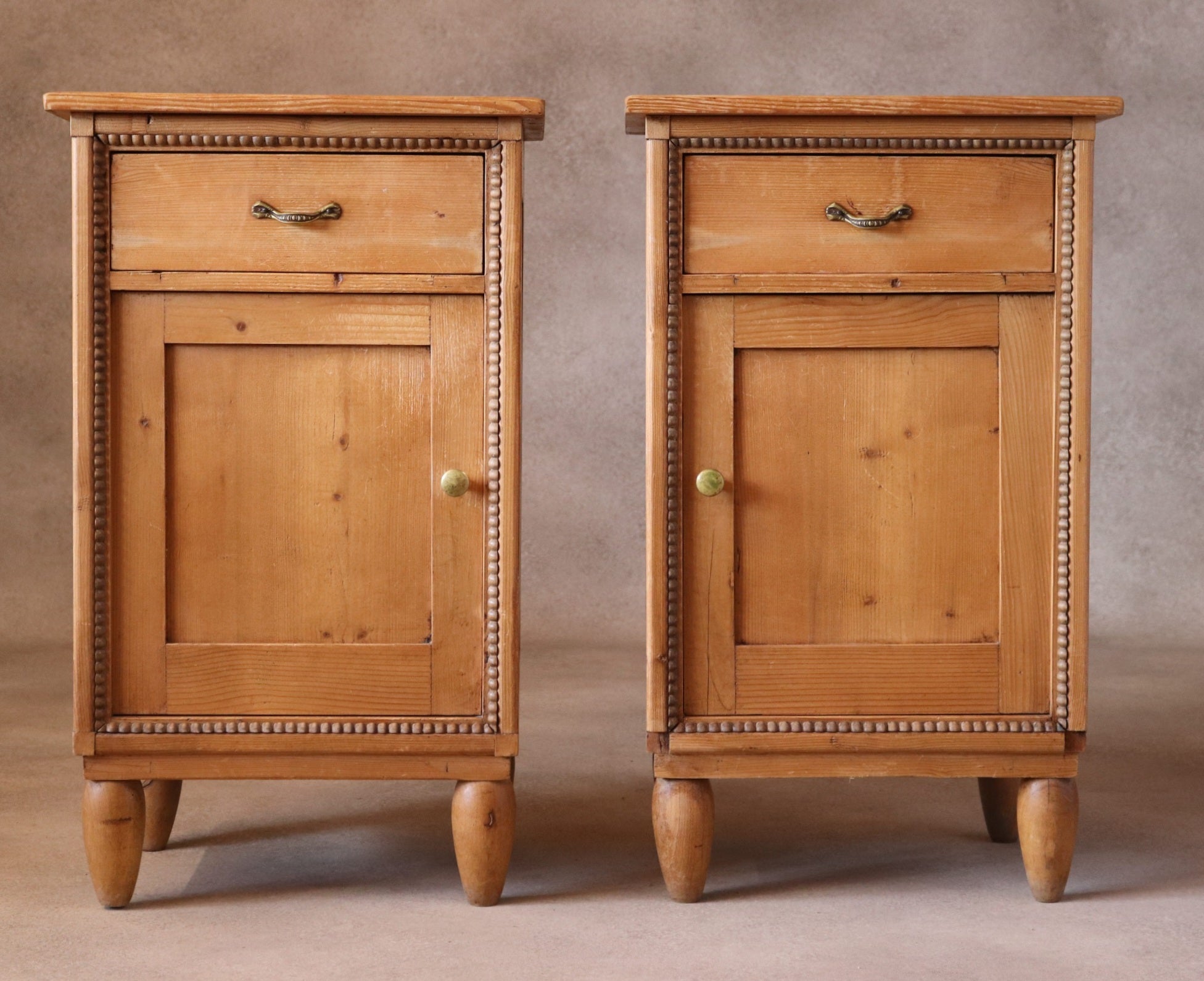 Pair of Vintage Country Pine Bedside Cabinets /Cupboards Farmhouse Nightstands