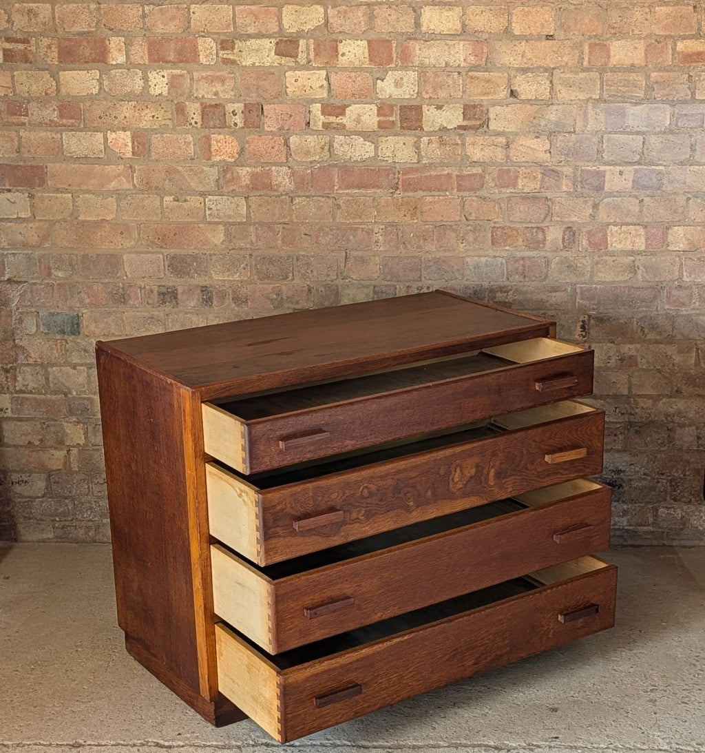 Mid Century Oak Utility Chest Of Drawers Vintage 3 Drawer Chest