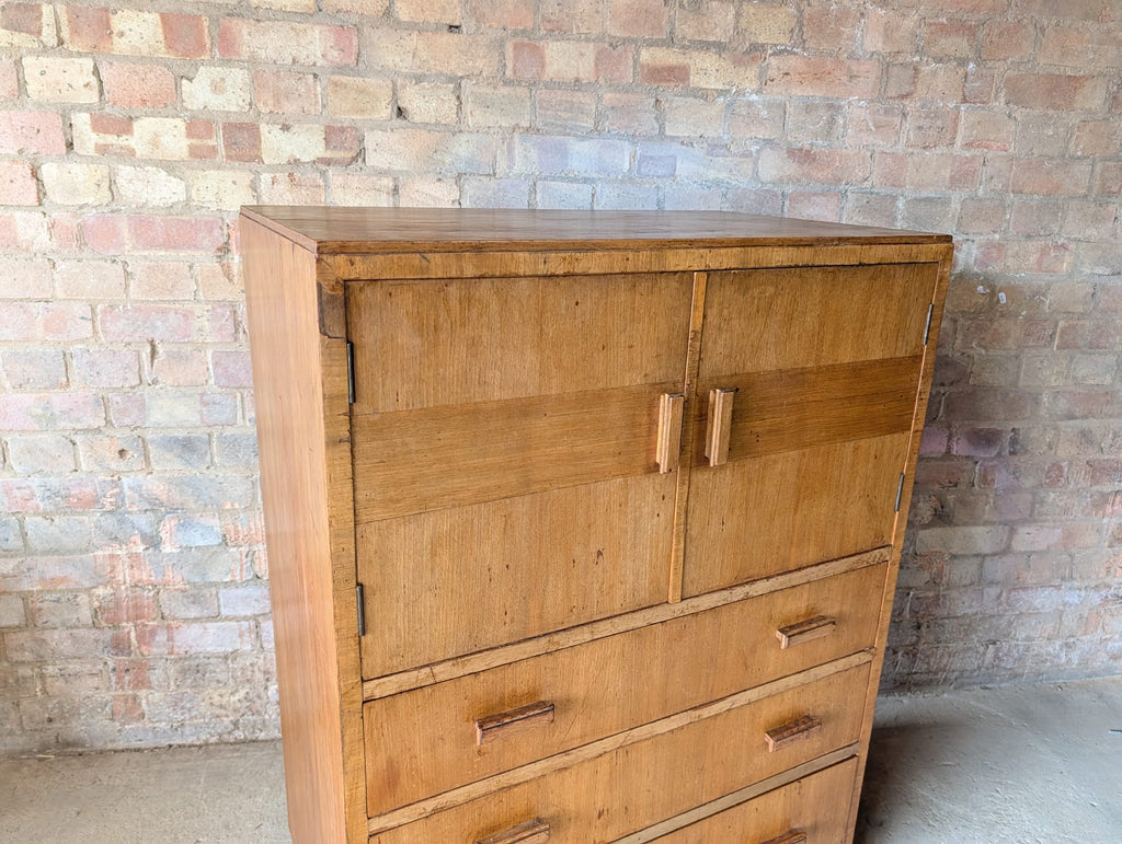 Mid Century Oak Tallboy Vintage Linen Cupboard  / Drawers