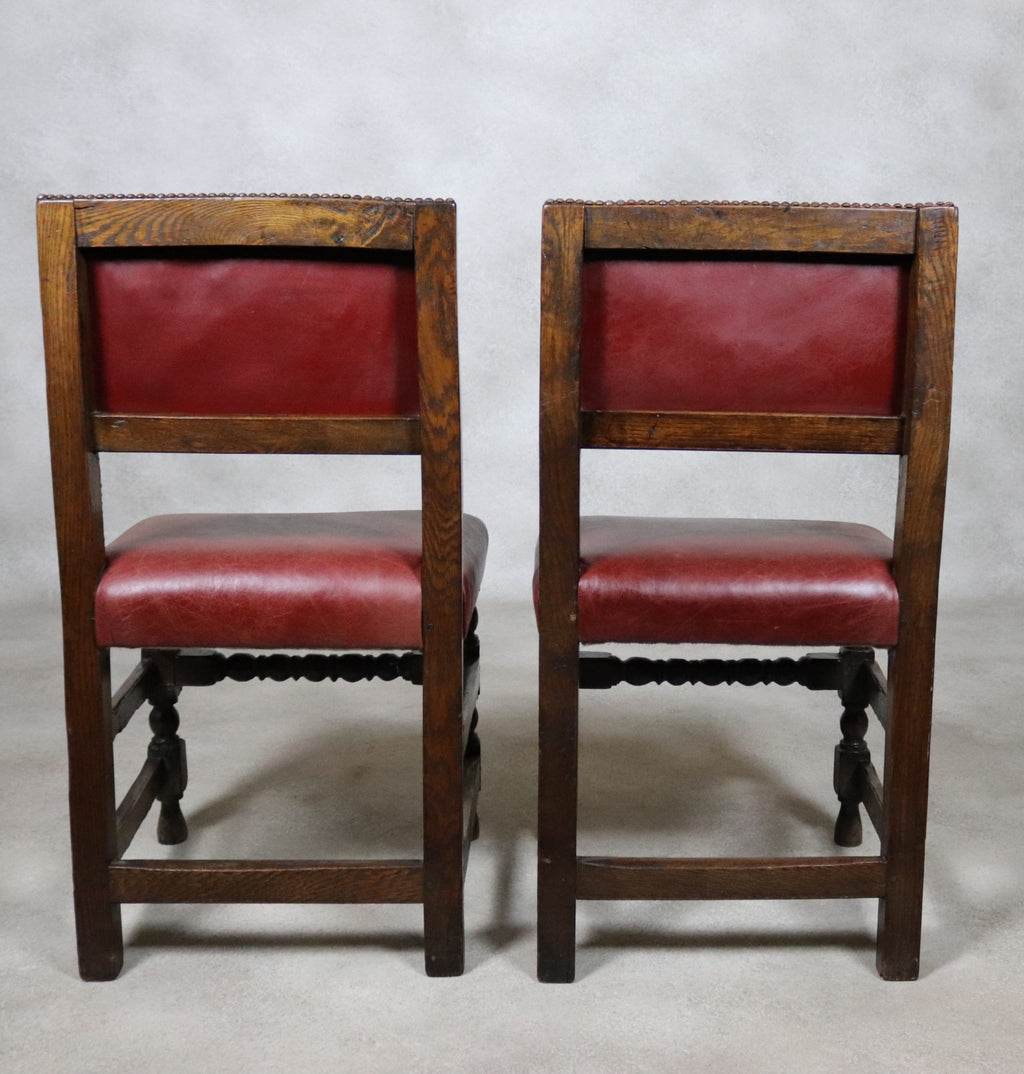 Set Of 6 Antique Cromwellian Style Oak And Leather Dining Chairs