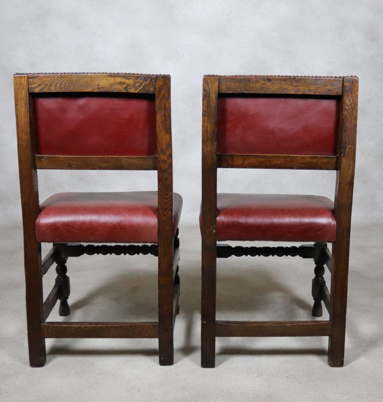 Set Of 6 Antique Cromwellian Style Oak And Leather Dining Chairs