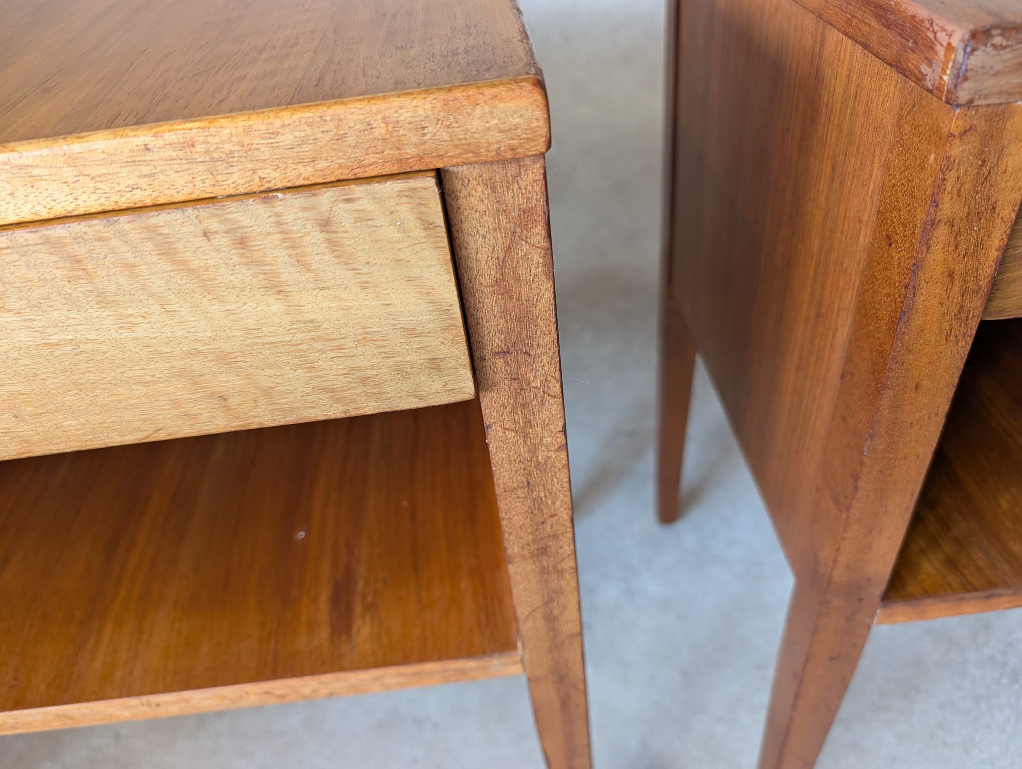 Pair Of Mid Century Alfred Cox Walnut Bedside Tables 1960s