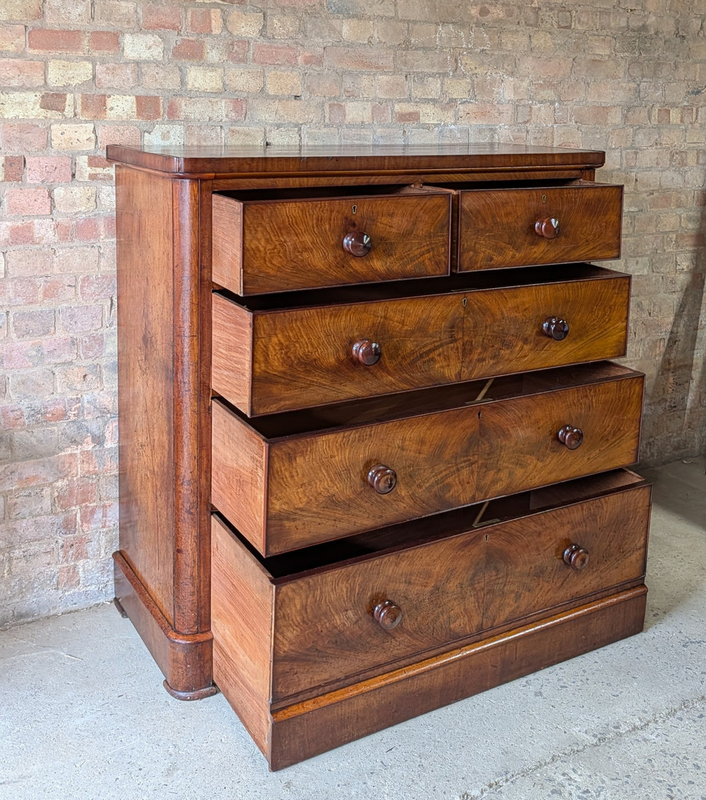 Antique Victorian Flame Mahogany Chest Of Drawers Large 2 Over 3 Tallboy C.1880