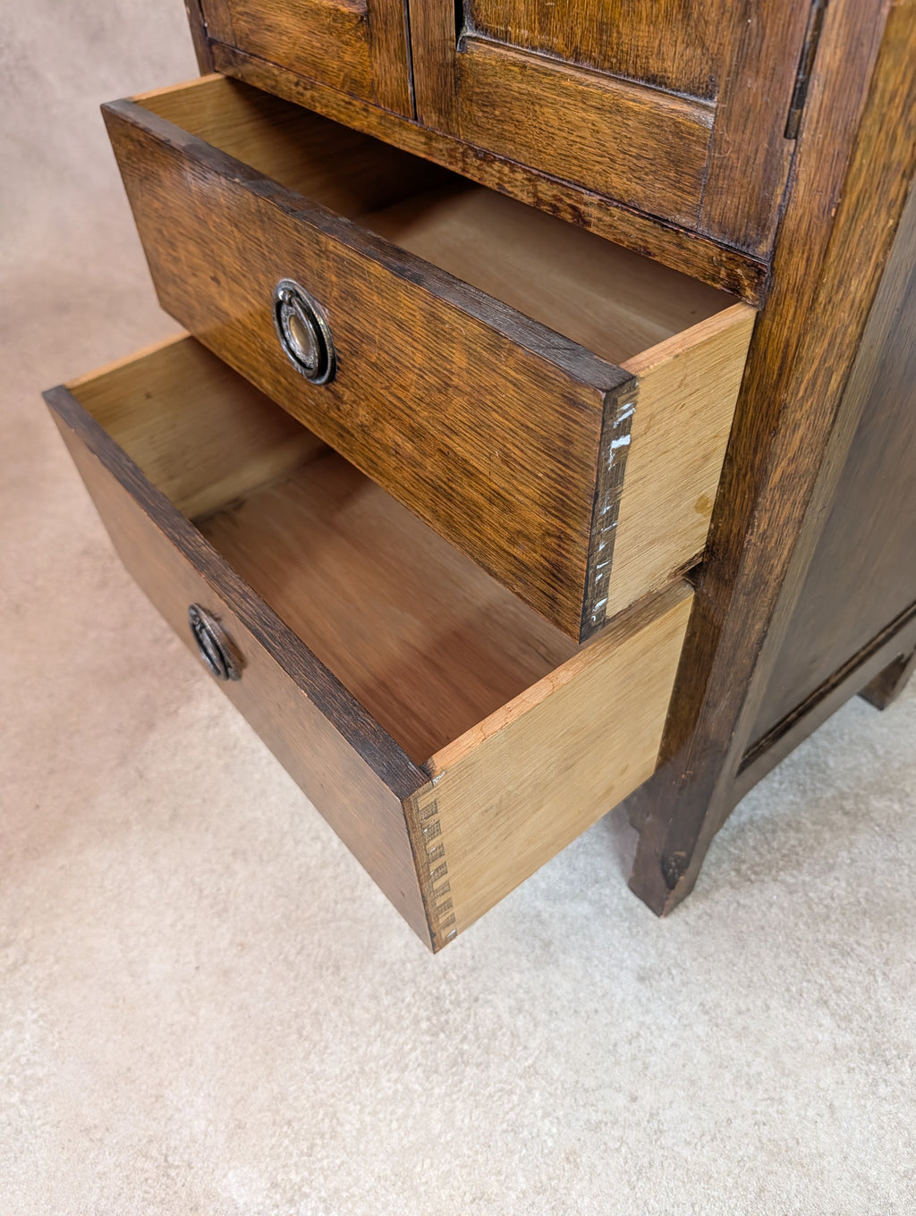 Vintage Oak Hall Cupboard 1930s Jacobean Revival Cupboard Compact Oak Cabinet