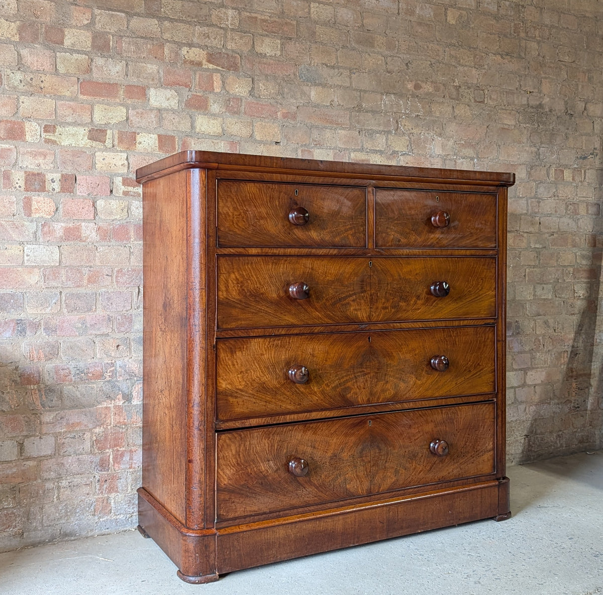 Antique Victorian Flame Mahogany Chest Of Drawers Large 2 Over 3 Tallboy C.1880