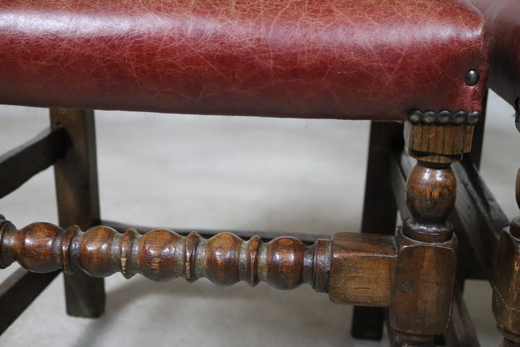 Set Of 6 Antique Cromwellian Style Oak And Leather Dining Chairs
