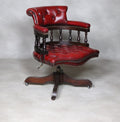 Vintage Red Leather Chesterfield Captians Chair Swivel Office / Desk Chair