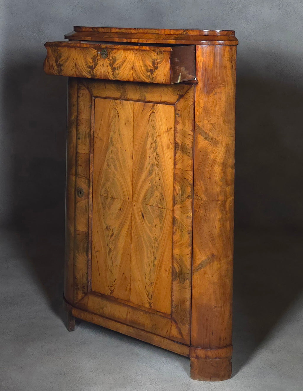 Antique Biedermeier Burr Walnut Corner Cabinet French Encoignure Cupboard C.1830