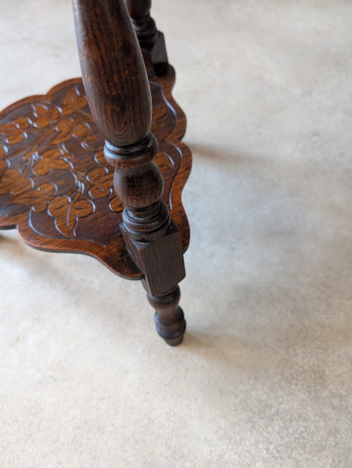 Antique Arts & Crafts Carved Oak Side Table Liberty Style Octagonal Plant Stand