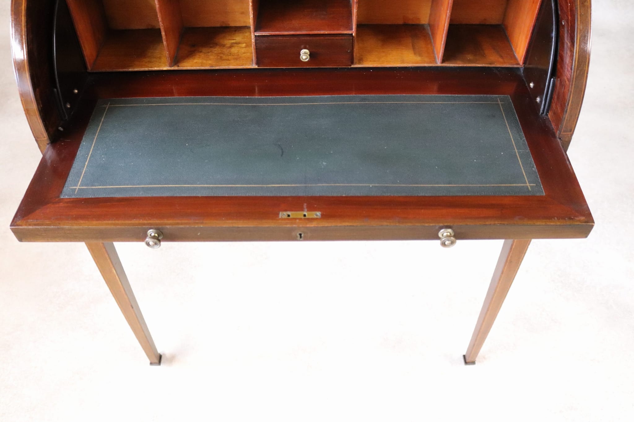 Antique Edwardian Mahogany Cylinder Bureau Desk - Sheraton Style - Circa 1900