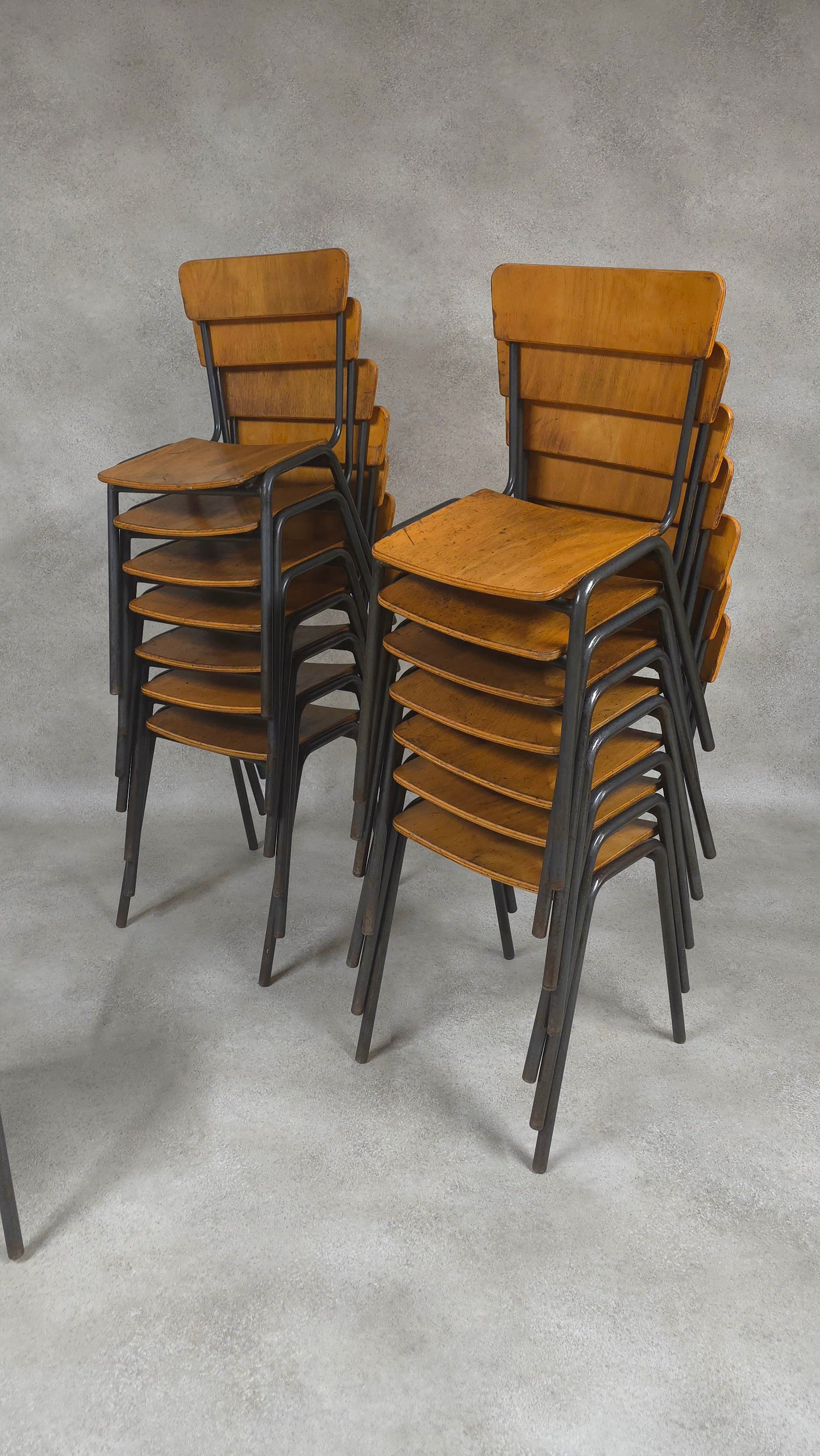 Vintage Industrial Stacking Chairs - Steel Style Furniture - Plywood & Steel